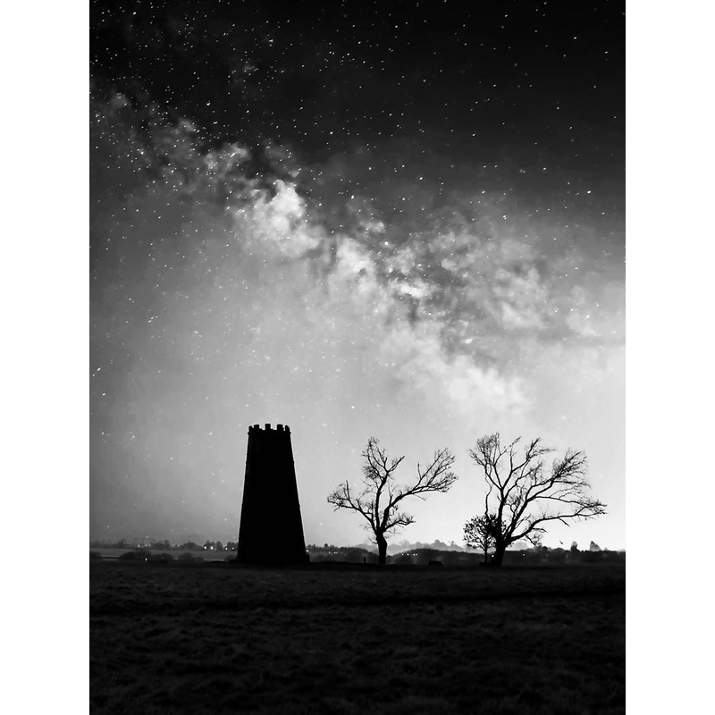 Black Mill under the Milky Way (b/w), Portrait