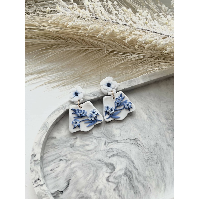 Blue China No. 3 – Handmade Polymer Clay Earrings
