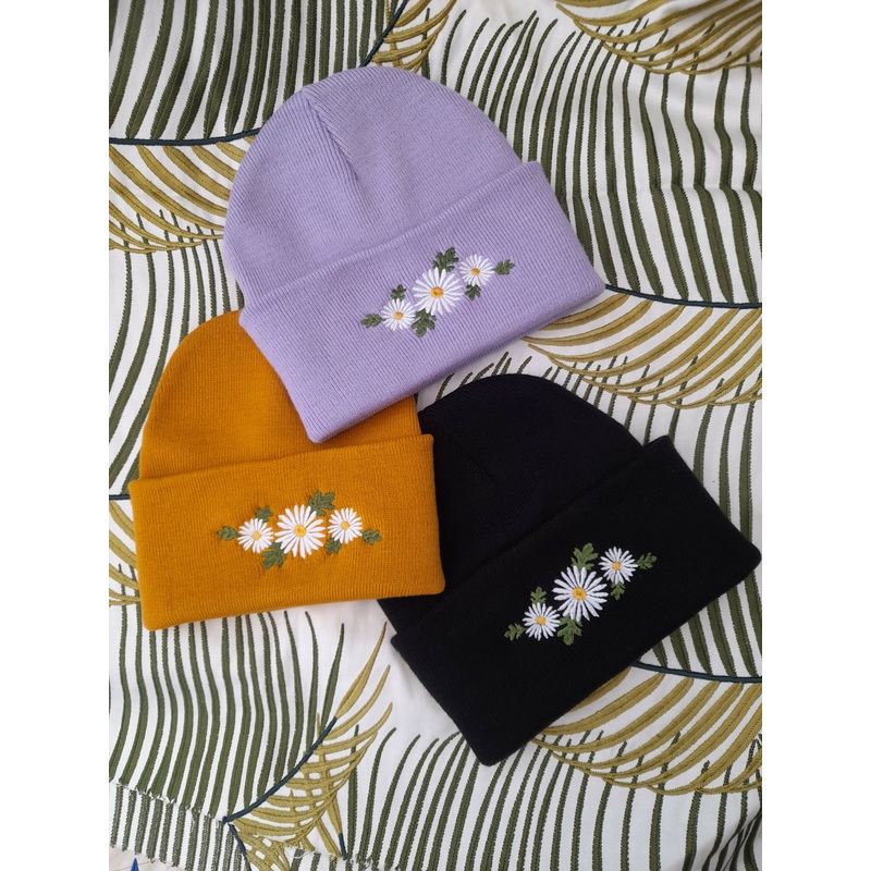 Daisy Beanies|Black|Lavender|Mustard