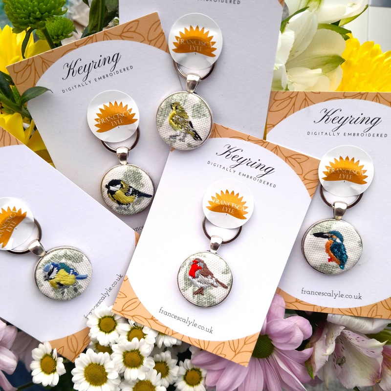 Embroidered Bird Keyrings|Warbler|Robin|Kingfisher|Great Tit|Blue Tit