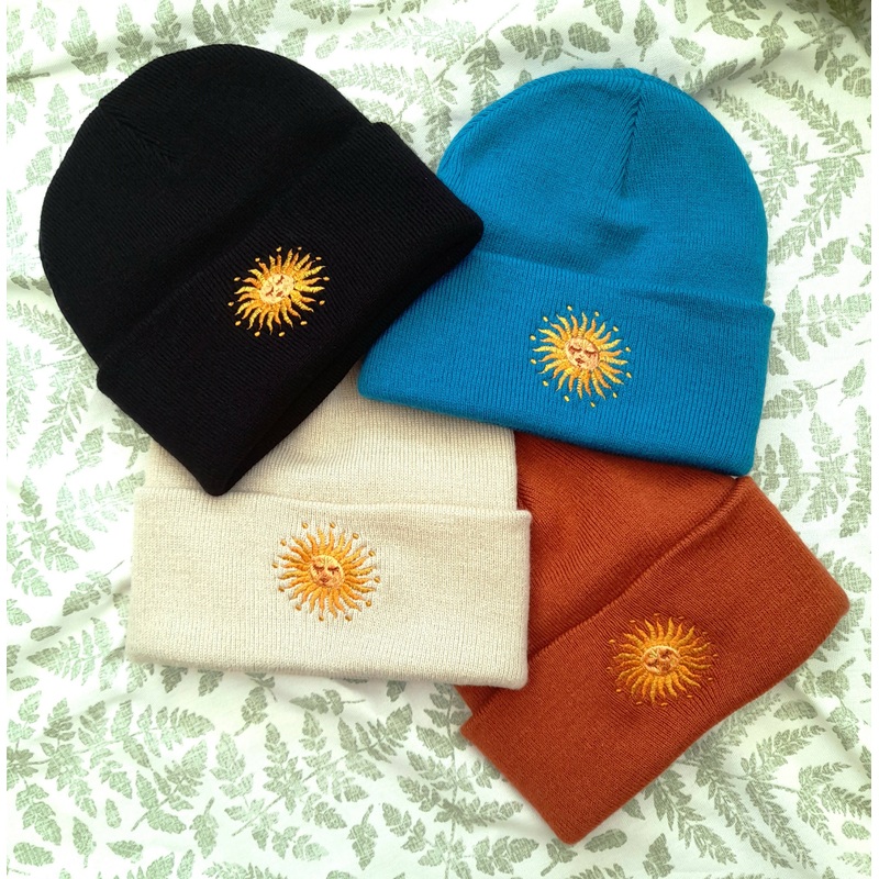 Embroidered Sun Beanies|Rust|Black|Turquoise|Sand