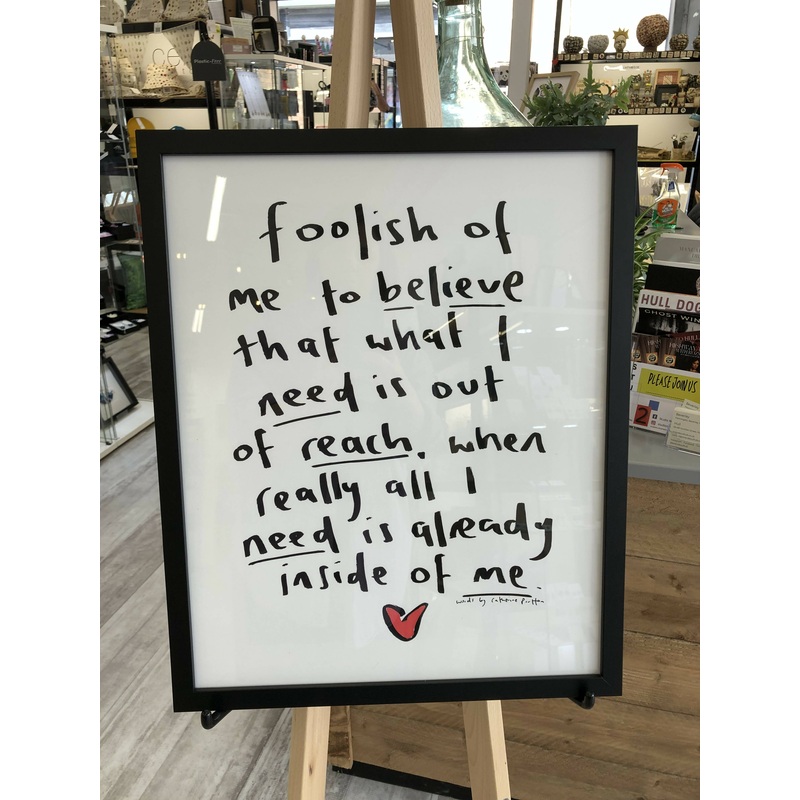 Handwritten large framed poem (poem varies)