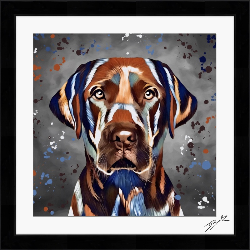 LABRADOR DOG COLOUR SPLASH FRAMED ARTWORK.