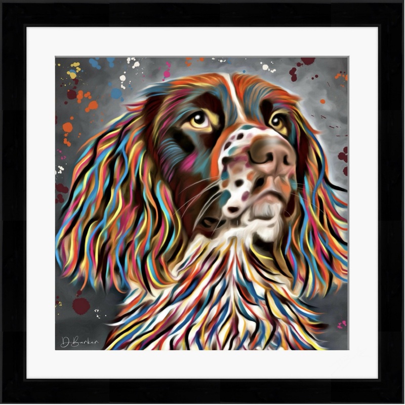 SPANIEL DOG COLOUR SPLASH FRAMED ARTWORK.