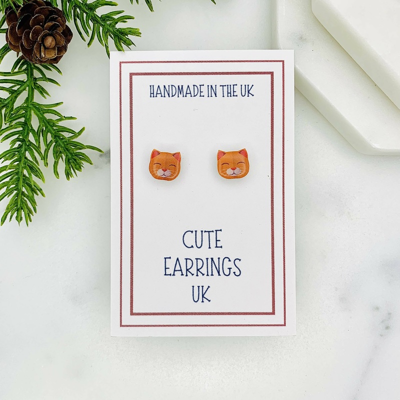 Ginger Cat Stud Earrings