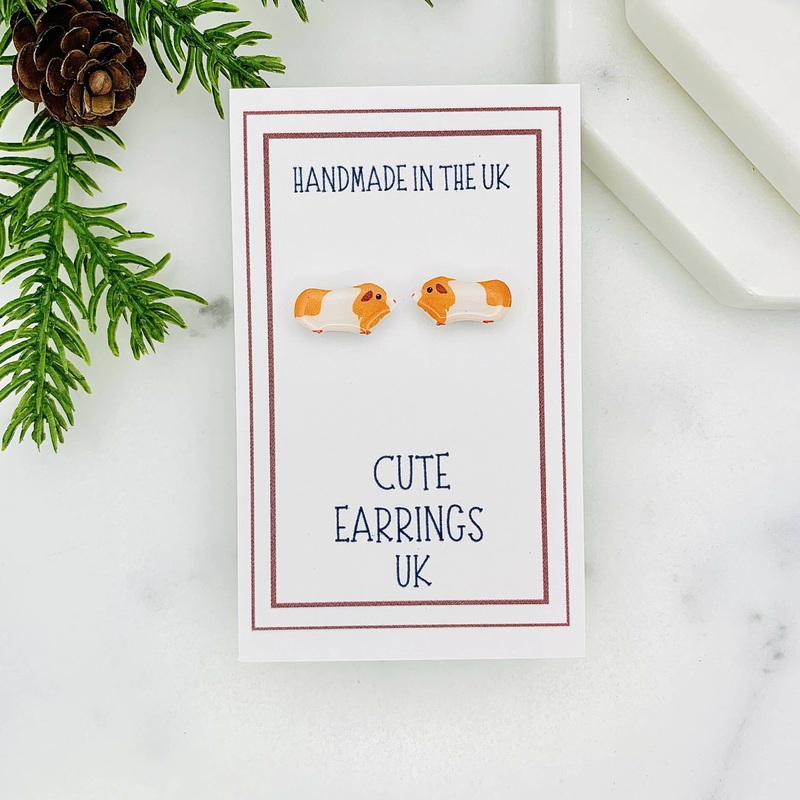 Gold & White Guinea Pig Stud Earrings