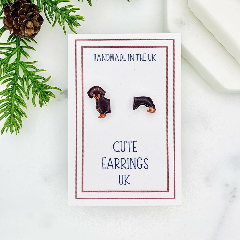 Half Dachshund Mismatched Stud Earrings