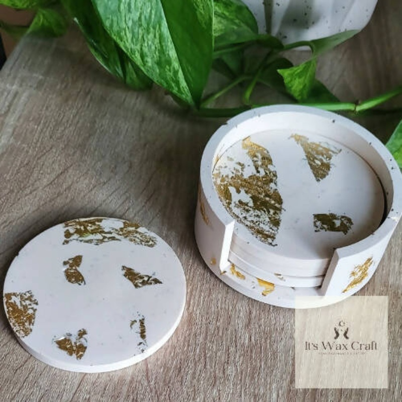 Jesmonite Coaster Set|White|Black