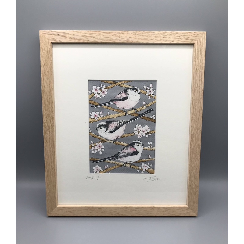 Seee Seee Seee – Limited Edition Gicle print, presented in a solid Oak frame. By Jenny Davies