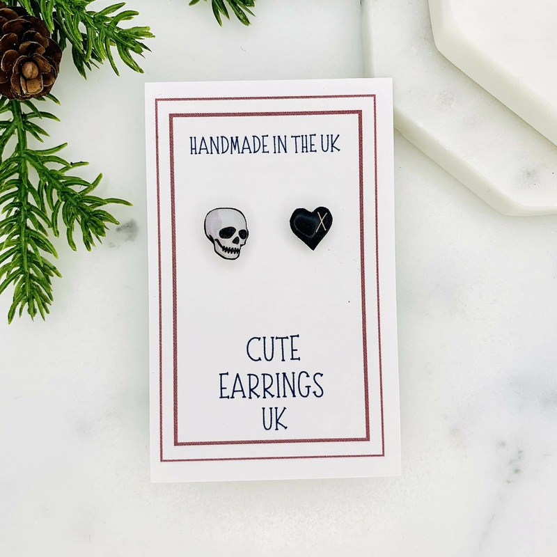 Skull & Heart Mismatched Stud Earrings