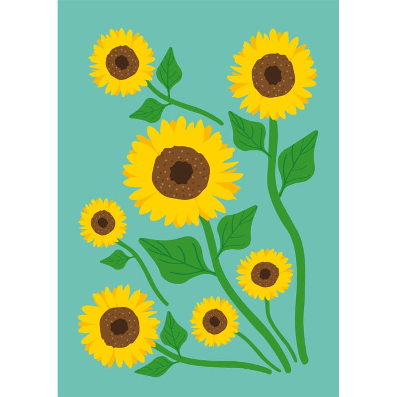 A4 Teal Sunflower Scatter Print