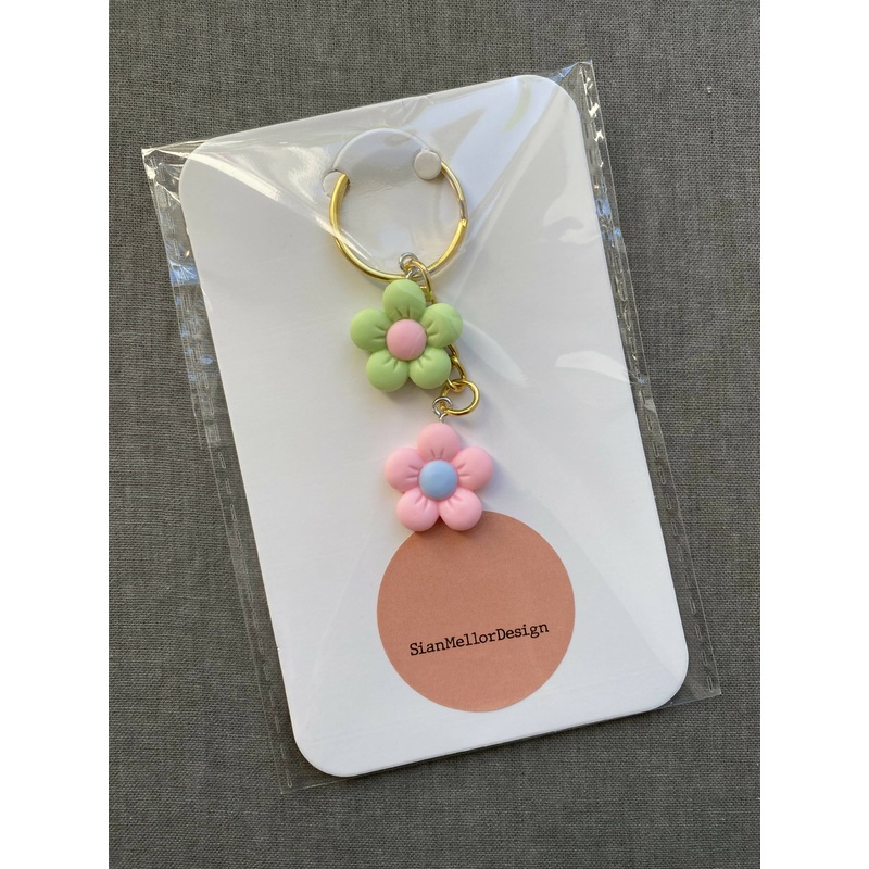 Flower Keyring Pink and Green