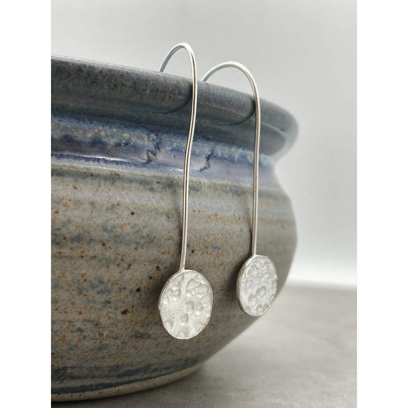 Full Moon Drop Earrings Hammered Disc