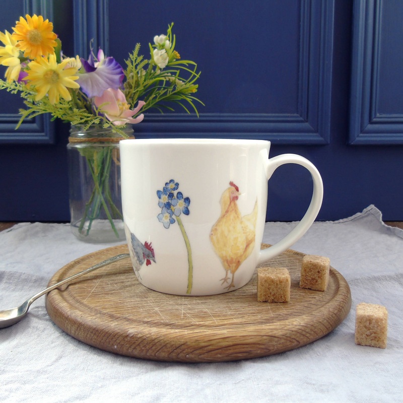 Hen and Forget Me Nots Bone China Mug