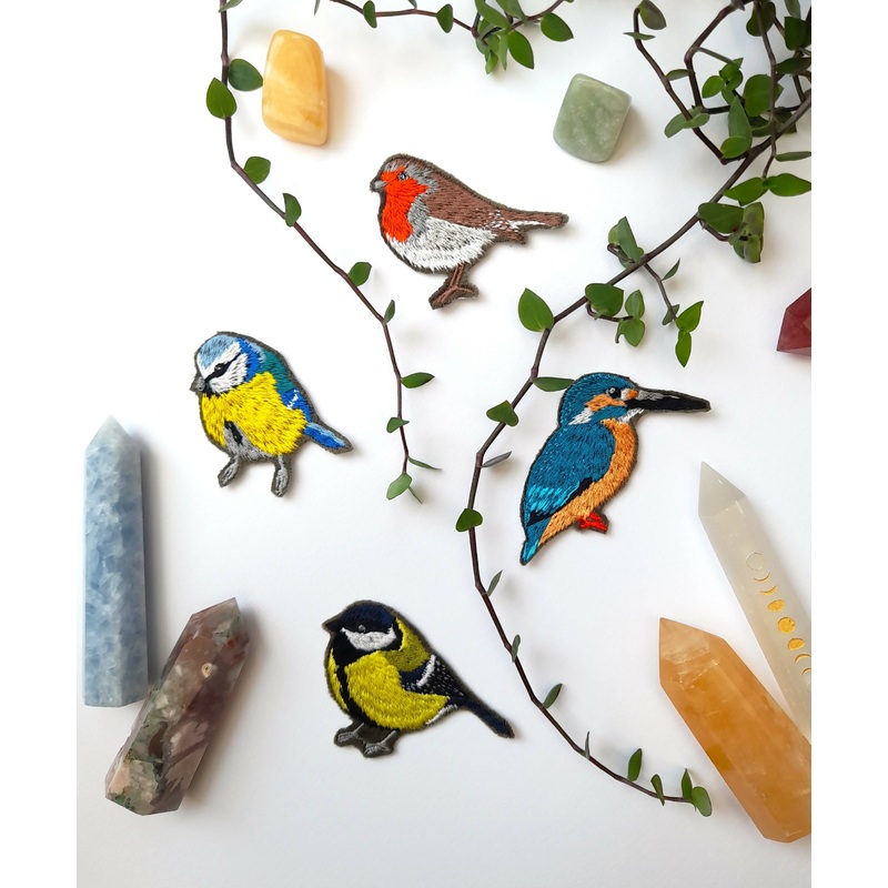 Bird Iron-on Patches|Kingfisher|Robin|Great Tit|Blue Tit