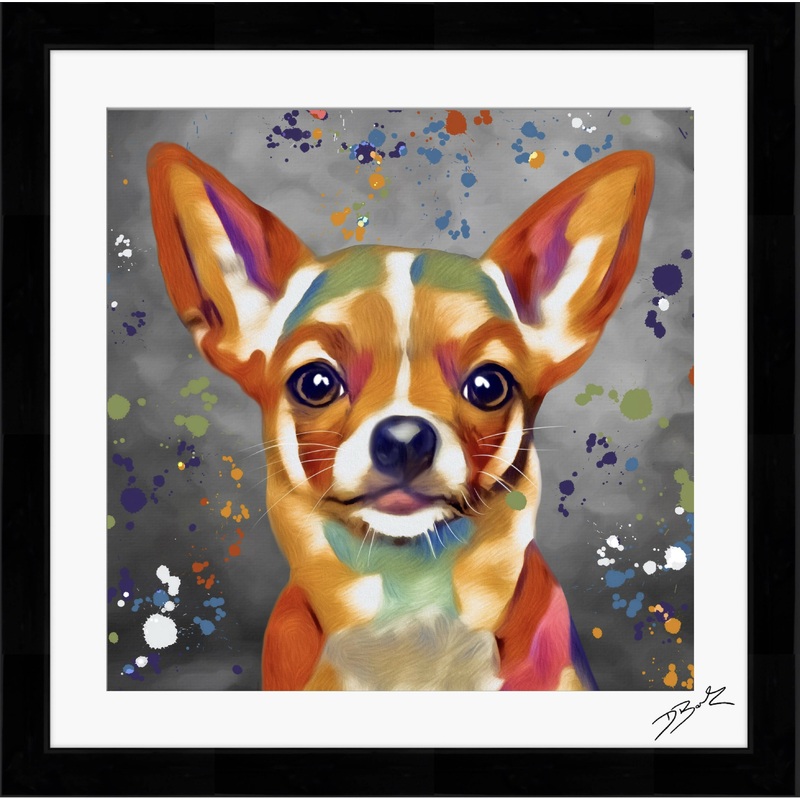 CHIHUAHUA DOG COLOUR SPLASH FRAMED ARTWORK.