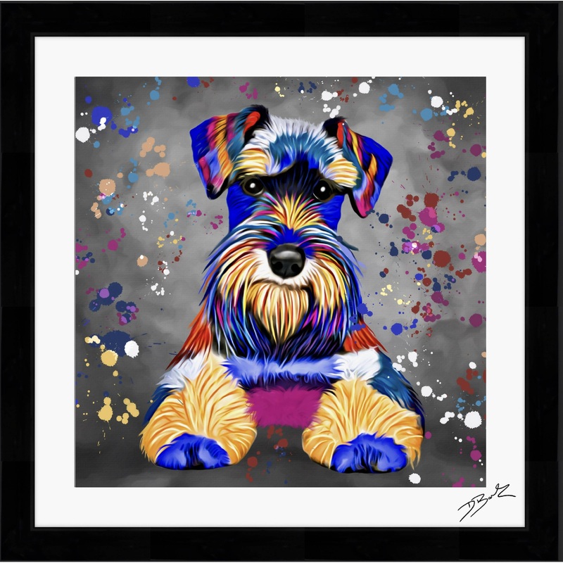 SCHNAUZER DOG COLOUR SPLASH FRAMED ARTWORK.