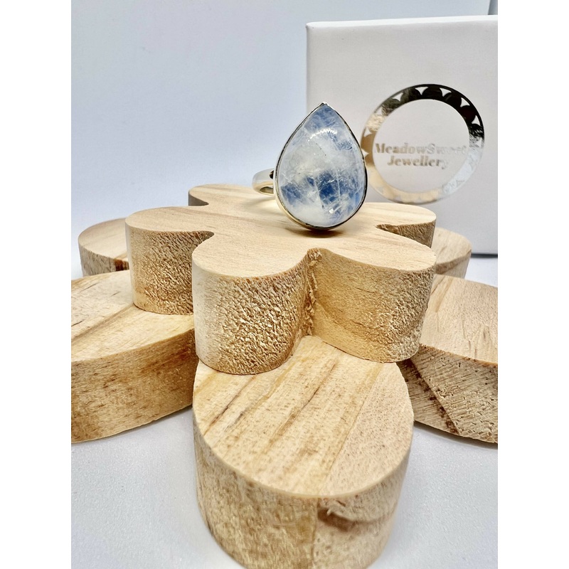 Blue Moonstone Teardrop Ring Size N