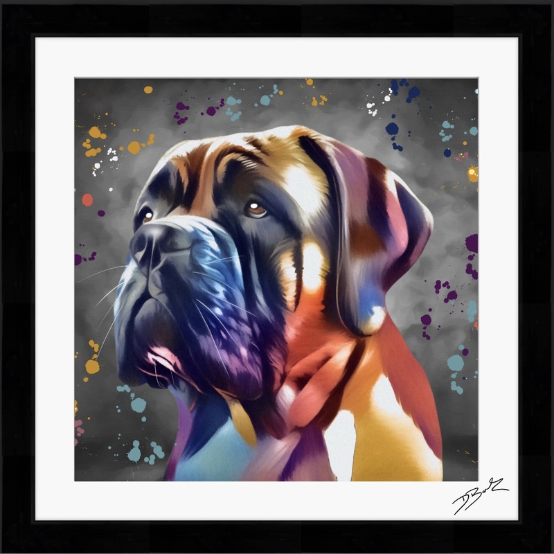 BULLMASTIFF DOG COLOUR SPLASH FRAMED ARTWORK