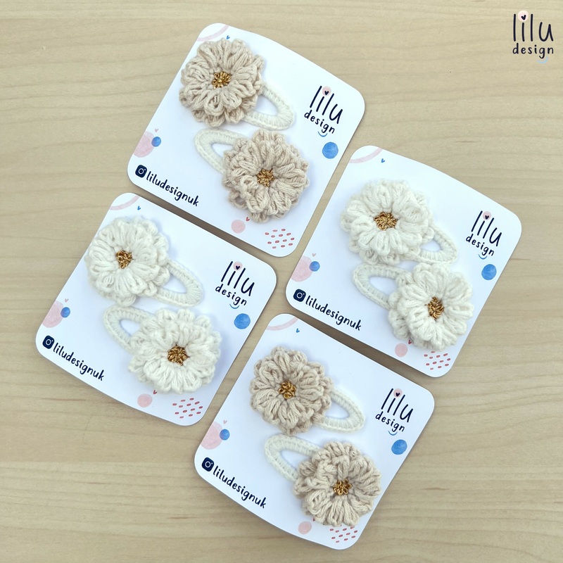Crochet Hair Clip Set – 2 Fluffy Flower