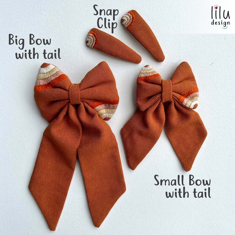 Embroidered Hair Bow and Clips – Terracotta Rainbow