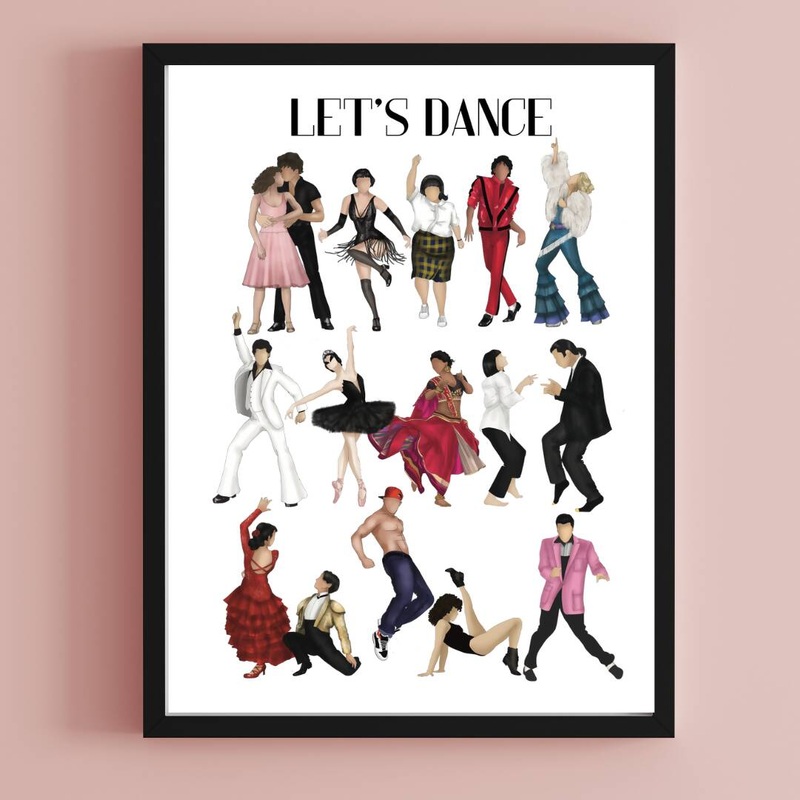 Lets Dance Illustration Print|A3|A4|Lets Dance Illustration A4 framed
