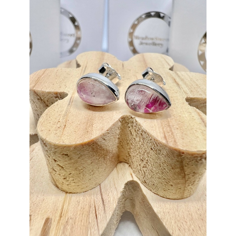 Pink Moonstone Teardrop Stud