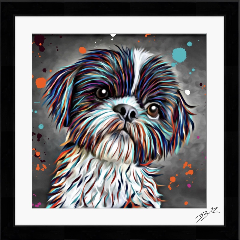 SHITZU DOG COLOUR SPLASH FRAMED ARTWORK.
