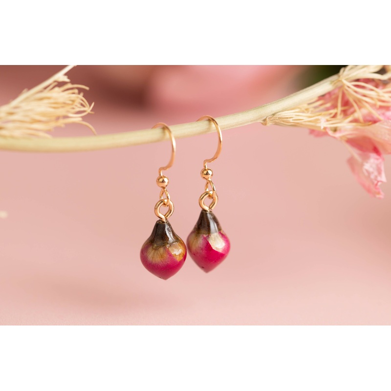 Tiny Red Rose Earrings Gold Plated