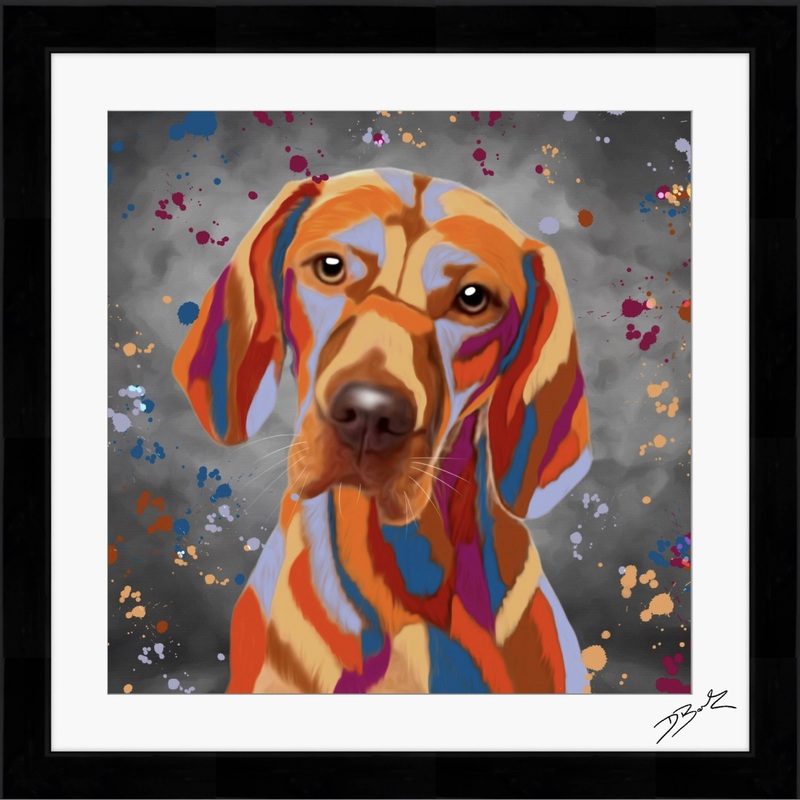 VIZSLA DOG COLOUR SPLASH FRAMED ARTWORK.