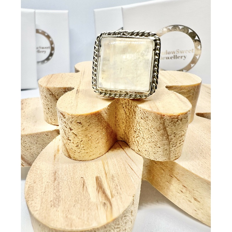 White Moonstone Square Ring Size O