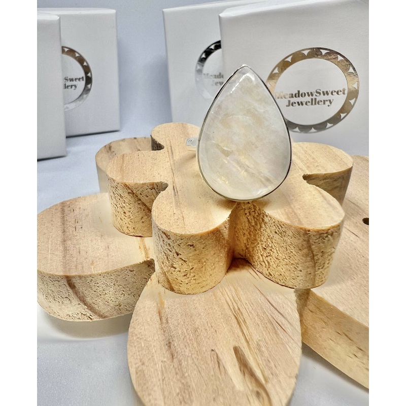 White Moonstone Teardrop Ring Size s