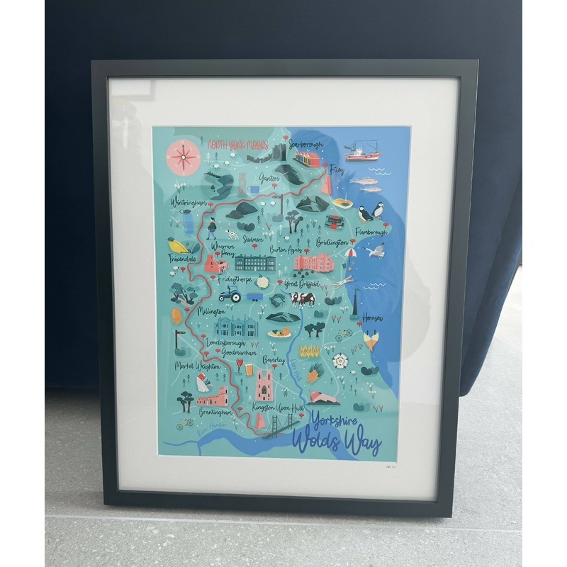 A3 Black Framed Yorkshire Wolds Way Map Art Print