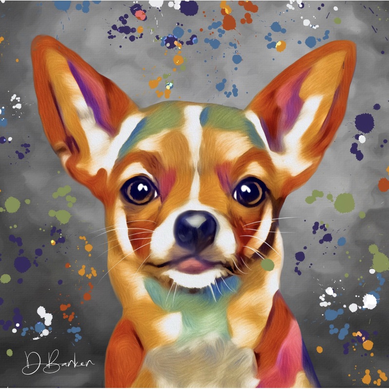 CHIHUAHUA DOG COLOUR SPLASH MOUNTED ARTWORK.
