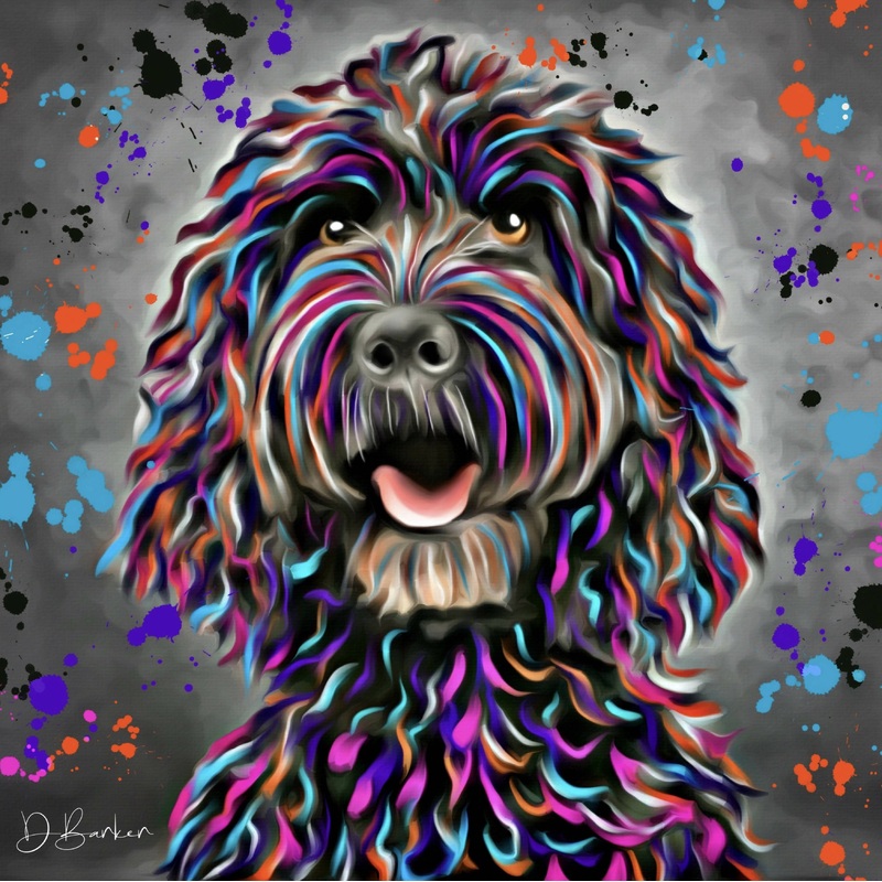 COCKAPOO DOG COLOUR SPLASH MOUNTED ARTWORK.