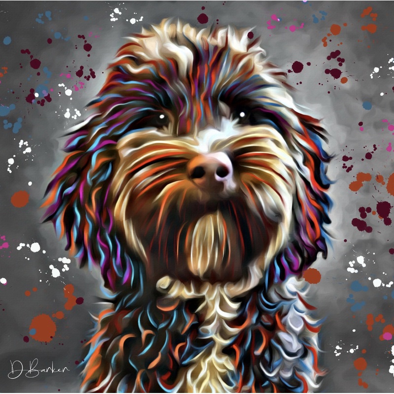 LABRADOODLE DOG COLOUR SPLASH MOUNTED ARTWORK.