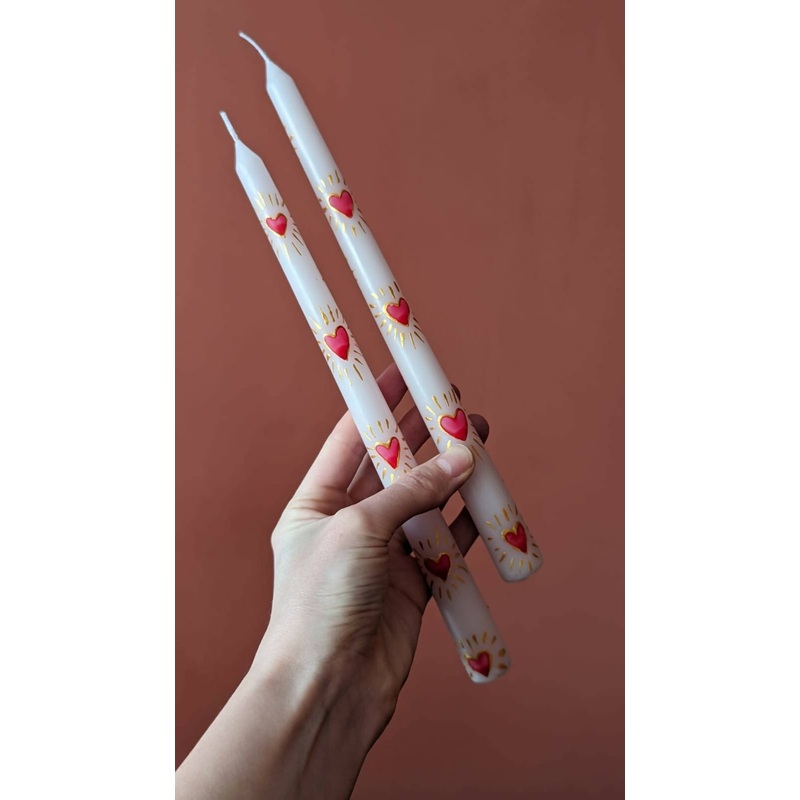 Pair of Hand Painted Heart Taper Candles
