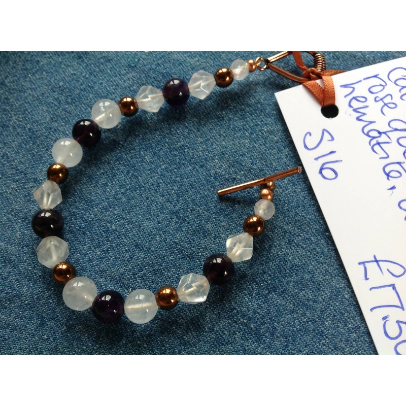 Rose Quartz, Amethyst and Copper Hematite Bracelet