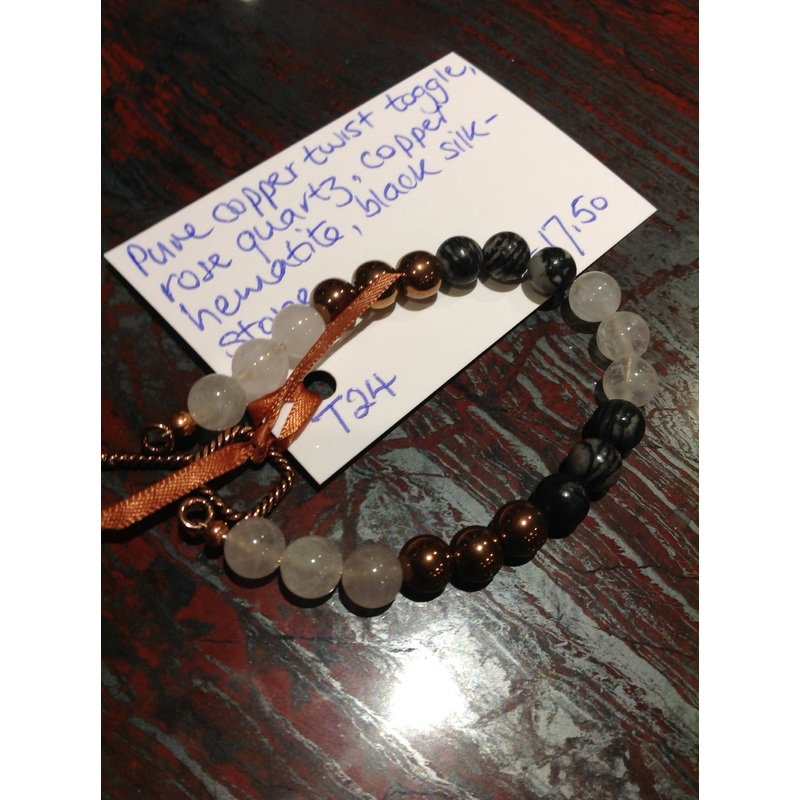 Rose Quartz, Copper Hematite and Black Silkstone Bracelet