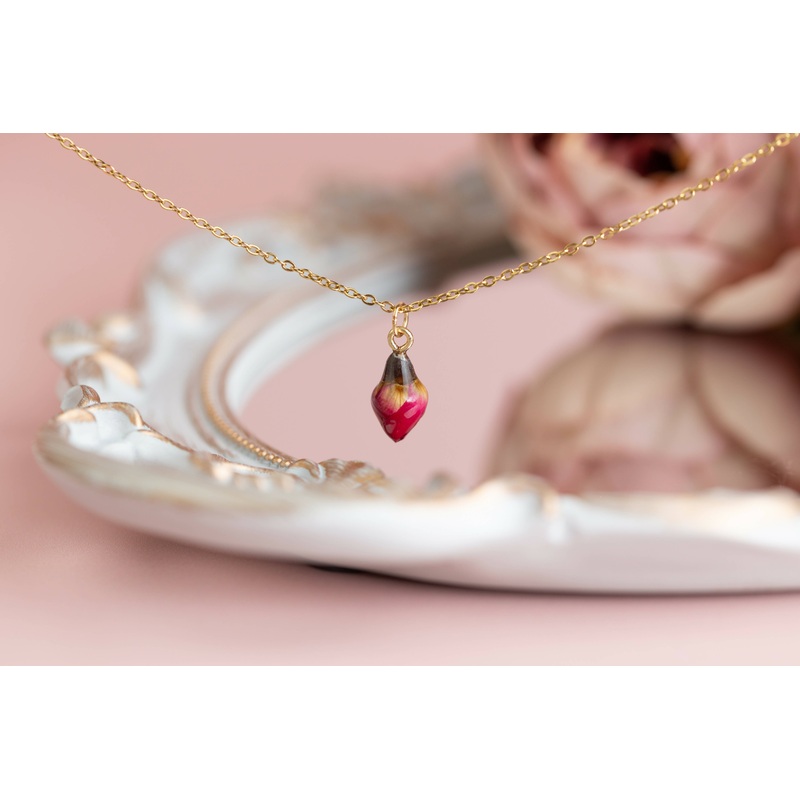 Small Red Rose Necklace Gold Plated