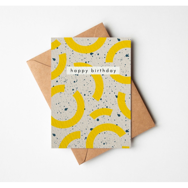 Yellow Arcs Abstract Birthday Card