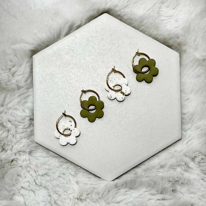 Daisy Flower Hoop Earrings|blue|Burgundy|Green|mocha|Clay|Sand|white and gold|pumpkin