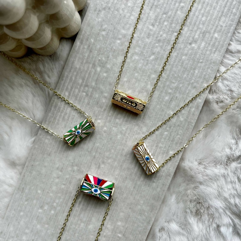 Evil Eye Barrel Necklace|White|Blue|Black/White|green