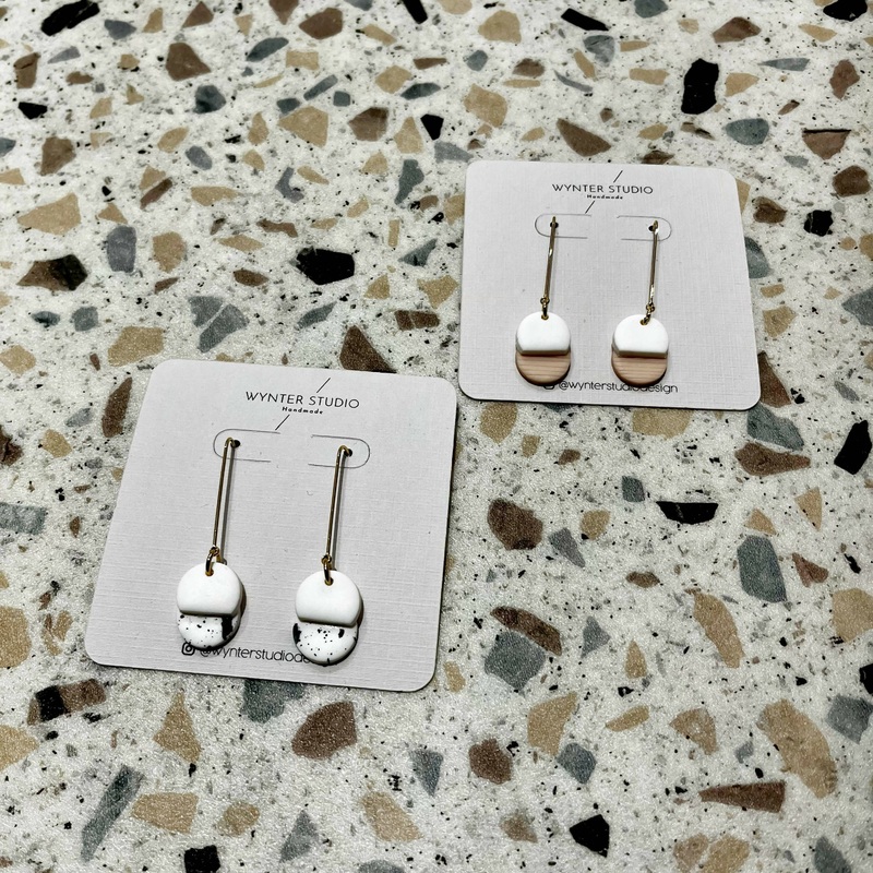 Geo Gold Wire Earrings|Black/White Specks|Pink|Plum|Burgundy