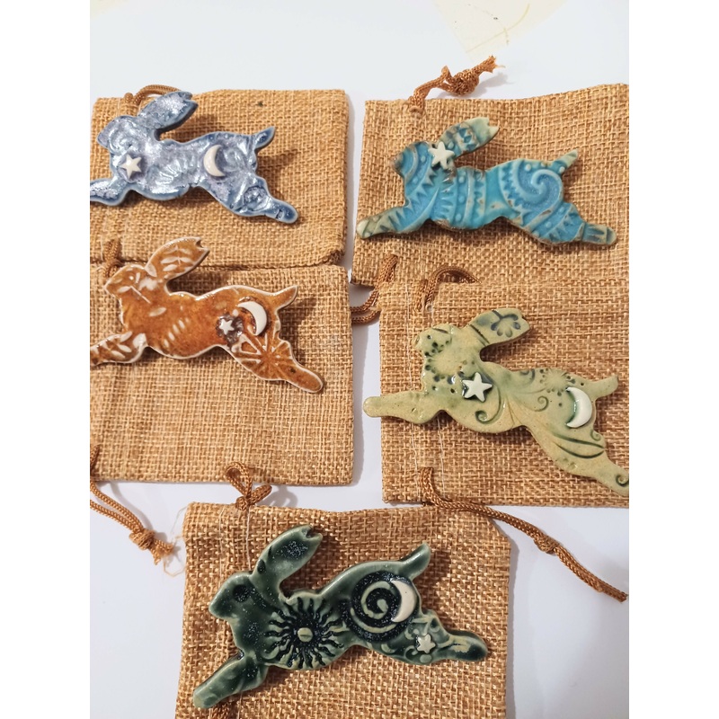 Hare Brooch|Orange/ red|Blue|Turquoise|Natural|Brown|Green