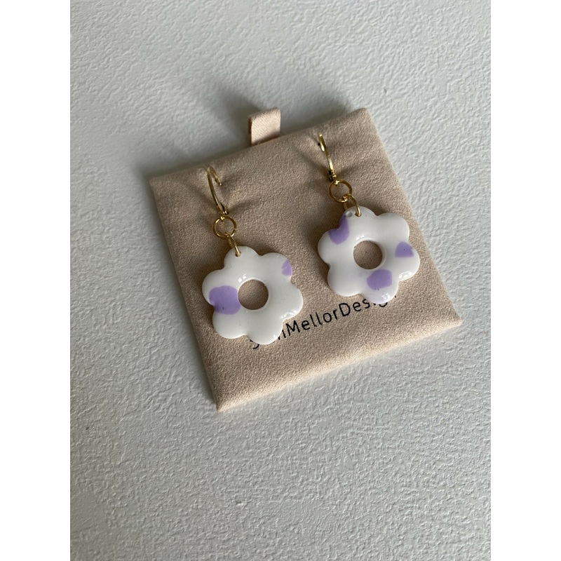 Polka Dot flower Gold Huggie Hoop Earrings