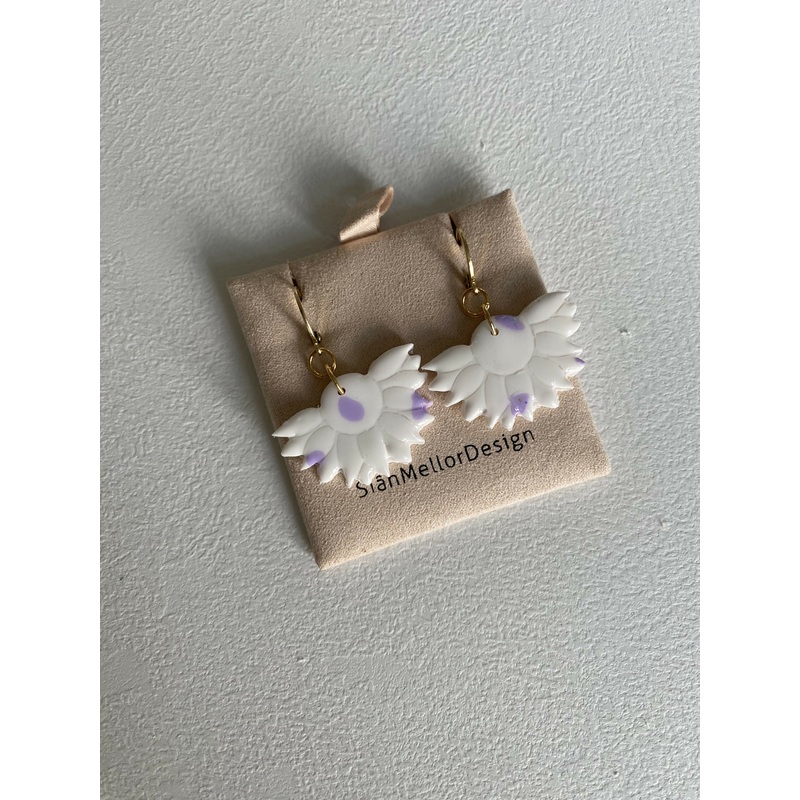 Polka Dot Half Sunflower Huggie Hoop Earrings