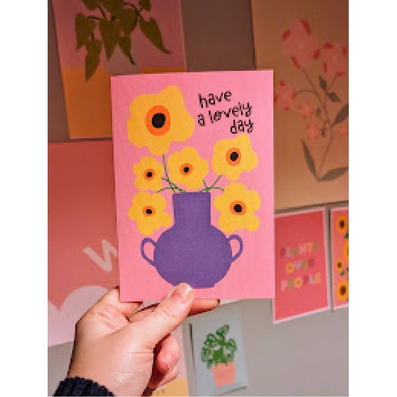 Yellow flowers in vase birthday card.