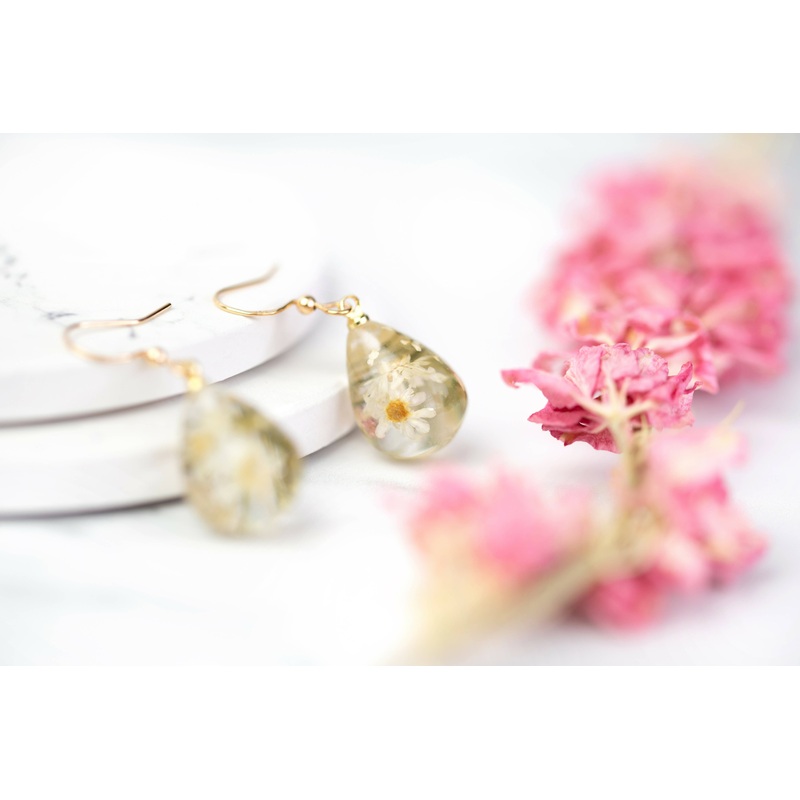 Chamomile Teardrop Earrings Gold Plated