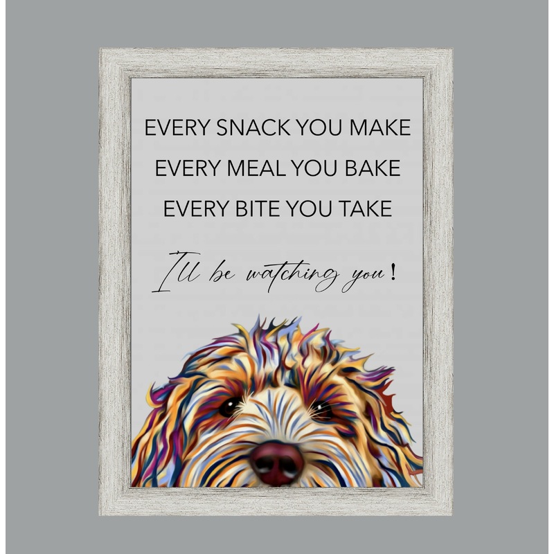 COCKAPOO DOG Watching You FRAMED ARTWORK.